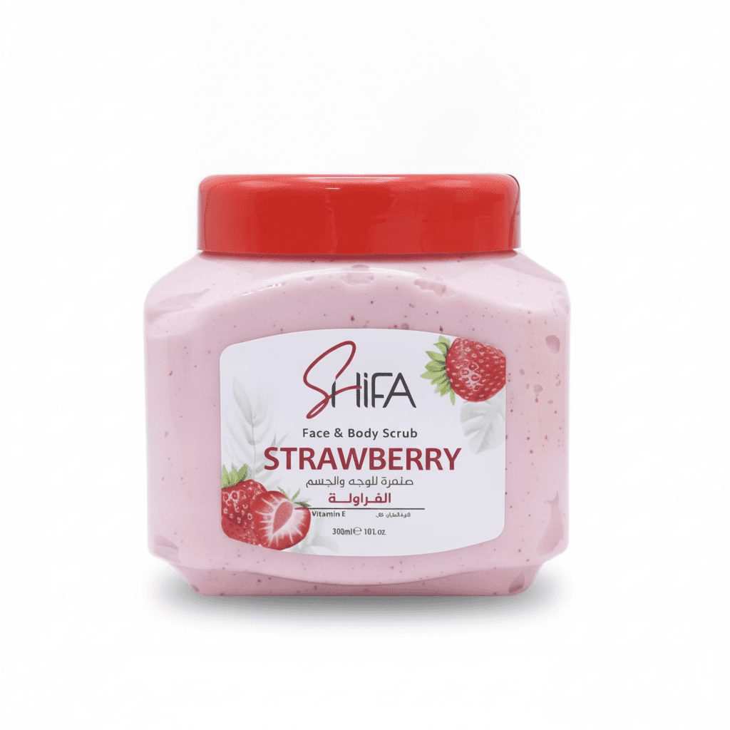 Shifa - مقشر الفراولة للوجه والجسم بفيتامين E 300 مل